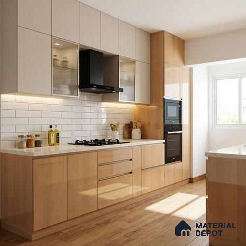 Wooden Look LM 21482 Barley Birch 8 ft x 4 ft Glossy Finish Decorative Laminate - 1 mm | Suitable for TV Unit, Wardrobe, Kitchen Cabinets