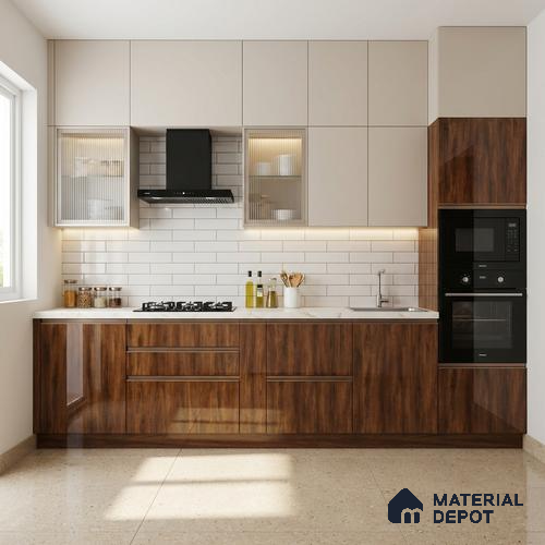 Wooden Look LM 21593 Sunny Yew 8ft x 4ft High Gloss Finish Decorative Laminate - 1 mm | Suitable for TV Unit, Wardrobe, Kitchen Cabinets