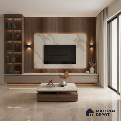 White Marble Look LM 21678 8 ft x 4 ft High Gloss Finish 6H Anti Scratch Acrylic Laminate - 1.5 mm | Suitable for TV Unit, Wardrobe, Kitchen Cabinets