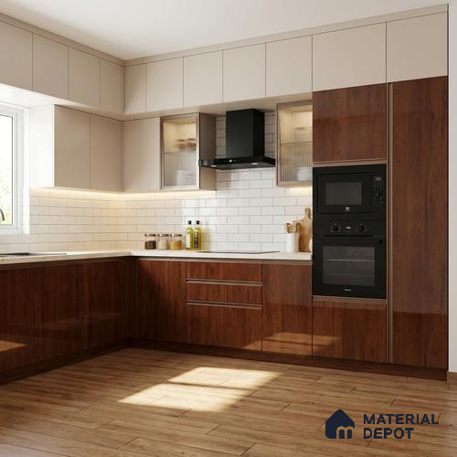 Wooden Look LM 23361 Teak Horizon 8 ft x 4 ft High Gloss Finish 6H Anti Scratch Acrylic Laminate - 1.5 mm | Suitable for Kitchen Cabinet, TV Unit, Wardrobe