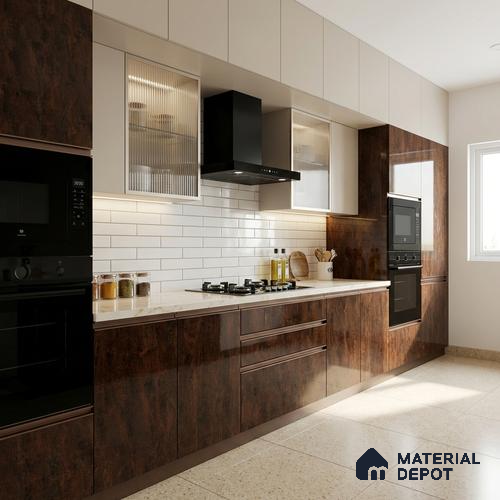 Wooden Look LM 23362 EmberWooden 8 ft x 4 ft High Gloss Finish 6H Anti Scratch Acrylic Laminate - 1.5 mm | Suitable for Kitchen Cabinet, TV Unit, Wardrobe