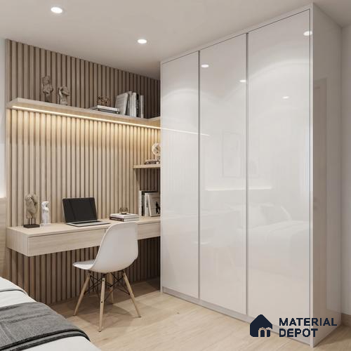 Fluted Solid Color Look LM 23454 (A GLT 01) Pearl Ivory 8 ft x 4 ft Glittery Flute High Gloss Finish Decorative Laminate - 1 mm | Suitable for TV Unit, Wardrobe, Kitchen Cabinets