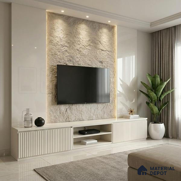 Fluted Solid Color Look LM 23456 (A GLT 02) Soft Vanilla 8 ft x 4 ft Glittery Flute High Gloss Finish Decorative Laminate - 1 mm | Suitable for TV Unit, Wardrobe, Kitchen Cabinets