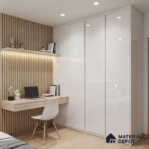 Fluted Solid Color Look LM 23456 (A GLT 02) Soft Vanilla 8 ft x 4 ft Glittery Flute High Gloss Finish Decorative Laminate - 1 mm | Suitable for TV Unit, Wardrobe, Kitchen Cabinets