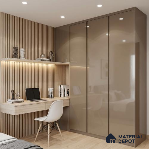 Fluted Solid Color Look LM 23458 (A GLT 08) Rosy Peach 8 ft x 4 ft Glittery Flute High Gloss Finish Decorative Laminate - 1 mm | Suitable for TV Unit, Wardrobe, Kitchen Cabinets
