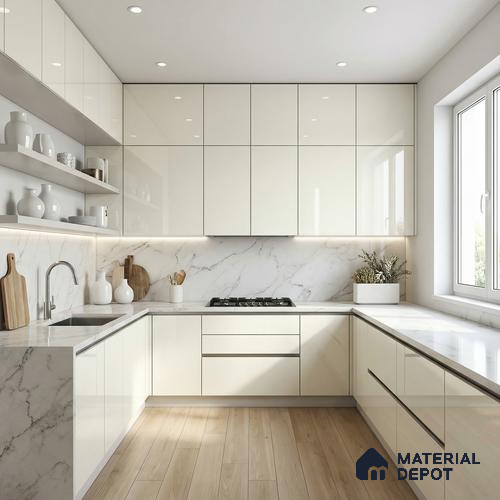 Fluted Solid Color Look LM 23459 (A GLT 07) Opulent Cream 8 ft x 4 ft Glittery Flute High Gloss Finish Decorative Laminate - 1 mm | Suitable for TV Unit, Wardrobe, Kitchen Cabinets