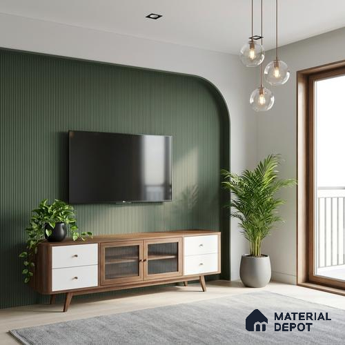 Fluted Solid Color Look LM 23471 Satin Olive 8 ft x 4 ft Micro Fluted Finish Decorative Laminate - 1 mm | Suitable for TV Unit, Wardrobe, Kitchen Cabinets