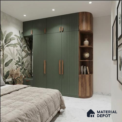 Fluted Solid Color Look LM 23471 Satin Olive 8 ft x 4 ft Micro Fluted Finish Decorative Laminate - 1 mm | Suitable for TV Unit, Wardrobe, Kitchen Cabinets
