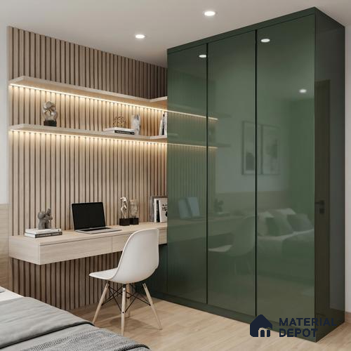 LM 23483 (HG 415) Satin Olive 8 ft x 4 ft High Gloss Finish Decorative Laminate - 1 mm | Suitable for Living Room, Kitchen, Office