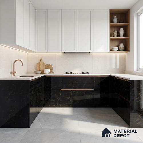 LM 23488 (HG 7111) Golden Vein Gloss 8 ft x 4 ft High Gloss Finish Decorative Laminate - 1 mm | Suitable for TV Unit, Wardrobe, Kitchen Cabinets