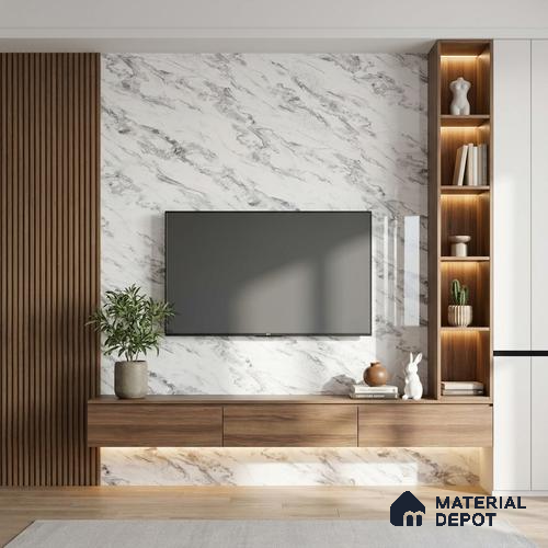 LM 23500 Calacatta Cloud 8 ft x 4 ft High Gloss Finish Decorative Laminate - 1 mm | Suitable for TV Unit, Wardrobe, Kitchen Cabinets