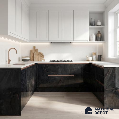 LM 23505 Jet Black Marble 8 ft x 4 ft High Gloss Finish Decorative Laminate - 1 mm | Suitable for TV Unit, Wardrobe, Kitchen Cabinets