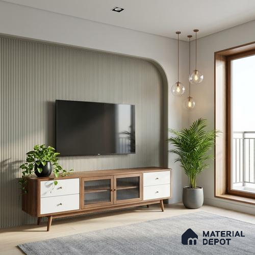 Fluted Solid Color Look LM 23531 Dulux Waterlily Blush 8 ft x 4 ft Micro Fluted Finish Decorative Laminate - 1 mm | Suitable for TV Unit, Wardrobe, Kitchen Cabinets