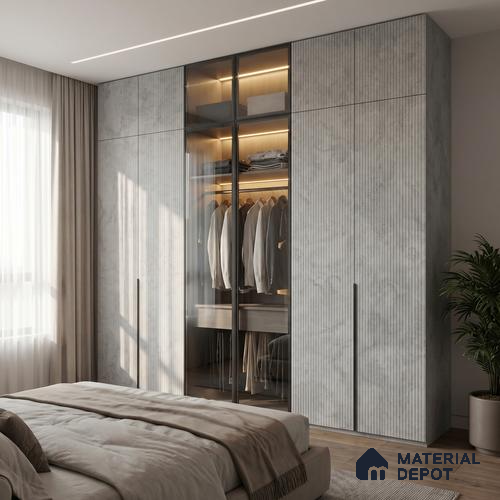 Marble Fluted Look LM 23553 Moonstone 8 ft x 4 ft Glittery Flute Finish Decorative Laminate - 1 mm | Suitable for TV Unit, Wardrobe, Kitchen Cabinets