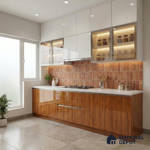 Wooden Look LM 23566 (HG 7116) SunDappled Oak 8 ft x 4 ft High Gloss Finish Decorative Laminate - 1 mm | Suitable for TV Unit, Wardrobe, Kitchen Cabinets