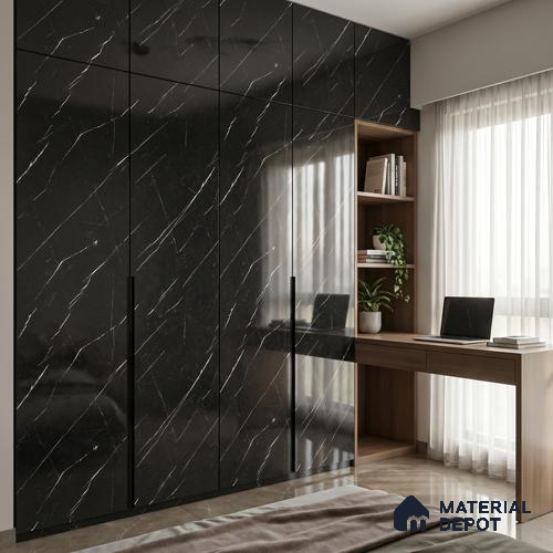 Black Marble Acrylic Laminate LM 24304 8 ft x 4 ft High Gloss Finish - 1.5 mm | Suitable for TV Unit, Wardrobe, Cabinets