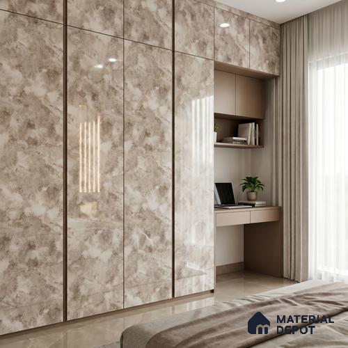 White Marble Acrylic Laminate LM 24307 8 ft x 4 ft High Gloss Finish - 1.5 mm | Suitable for TV Unit, Wardrobe, Cabinets