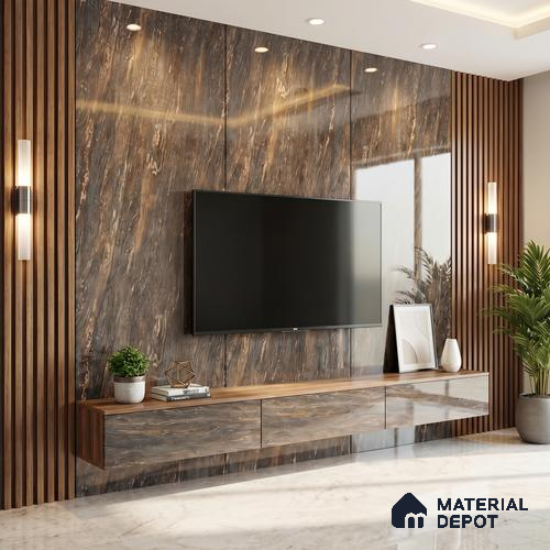 Brown Marble Acrylic Laminate LM 24308 8 ft x 4 ft High Gloss Finish - 1.5 mm | Suitable for TV Unit, Wardrobe, Cabinets