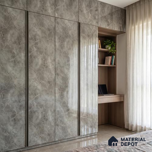 Grey Marble Acrylic Laminate LM 24309 8 ft x 4 ft High Gloss Finish - 1.5 mm | Suitable for TV Unit, Wardrobe, Cabinets