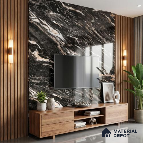 Black Marble Acrylic Laminate LM 24310 8 ft x 4 ft High Gloss Finish - 1.5 mm | Suitable for TV Unit, Wardrobe, Cabinets