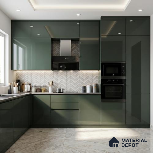 Deep Forest Green Solid Color Acrylic Laminate LM 24322 8 ft x 4 ft High Gloss Finish - 1.5 mm | Matching Edgeband code - EB 02114 | Suitable for Living Room, Kitchen, Office