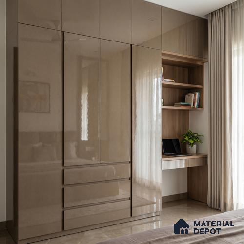 Taupe Brown Solid Color Acrylic Laminate LM 24327 8 ft x 4 ft High Gloss Finish - 1.5 mm | Matching Edgeband code - EB 02117 | Suitable for Living Room, Kitchen, Office