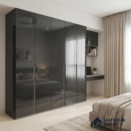 High Gloss Black Solid Color Acrylic Laminate LM 24337 8 ft x 4 ft High Gloss Finish - 1.5 mm | Matching Edgeband code - EB 02127 | Suitable for Living Room, Kitchen, Office