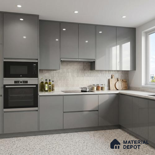 Charcoal Grey Solid Color Acrylic Laminate LM 24338 8 ft x 4 ft High Gloss Finish - 1.5 mm | Matching Edgeband code - EB 02128 | Suitable for Living Room, Kitchen, Office
