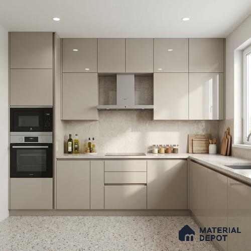 Warm Ivory Solid Color Acrylic Laminate LM 24345 8 ft x 4 ft High Gloss Finish - 1.5 mm | Matching Edgeband code - EB 02129 | Suitable for Living Room, Kitchen, Office