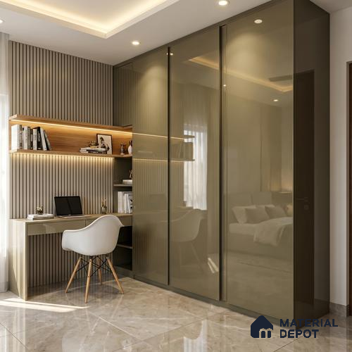 Taupe Brown Solid Color Acrylic Laminate LM 24347 8 ft x 4 ft High Gloss Finish - 1.5 mm | Matching Edgeband code - EB 02130 | Suitable for Living Room, Kitchen, Office