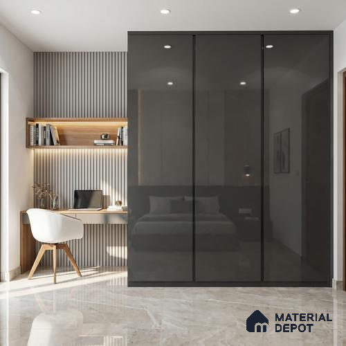 Jet Black Solid Color Acrylic Laminate LM 24350 8 ft x 4 ft High Gloss Finish - 1.5 mm | Matching Edgeband code - EB 02132 | Suitable for Living Room, Kitchen, Office