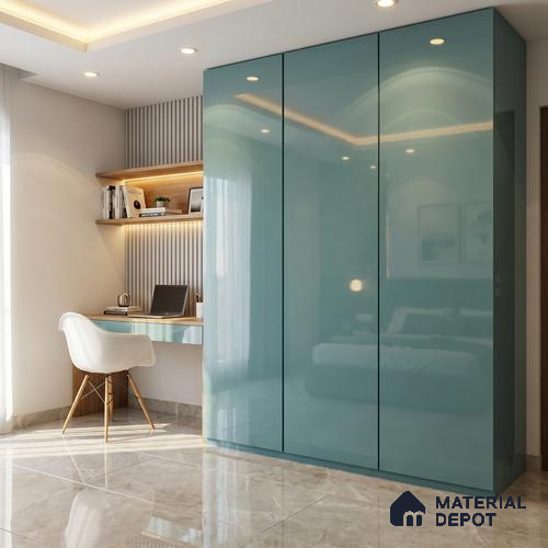 Muted Teal Blue Solid Color Acrylic Laminate LM 24362 8 ft x 4 ft High Gloss Finish - 1.5 mm | Matching Edgeband code - EB 02137 | Suitable for Living Room, Kitchen, Office