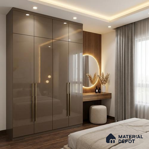 Taupe Brown Solid Colors Look LM 24450 8 ft x 4 ft High Gloss Finish Decorative Laminate - 1 mm | Suitable for Living Room, Kitchen, Office