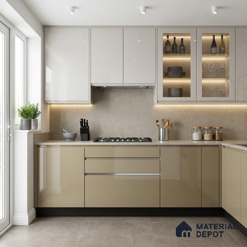 Light Caramel Brown Solid Colors Look LM 24453 8 ft x 4 ft High Gloss Finish Decorative Laminate - 1 mm | Suitable for Living Room, Kitchen, Office