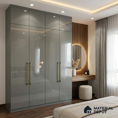 Slate Grey Solid Colors Look LM 24454  8 ft x 4 ft High Gloss Finish Decorative Laminate - 1 mm | Suitable for Living Room, Kitchen, Office