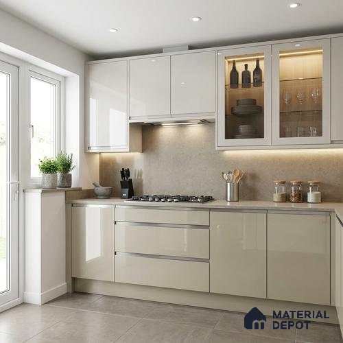 Pale Cream Solid Colors Look LM 24455  8 ft x 4 ft High Gloss Finish Decorative Laminate - 1 mm | Suitable for Living Room, Kitchen, Office