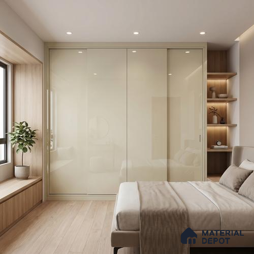 Soft Cream Solid Color Acrylic Laminate LM 24527 8 ft x 4 ft High Gloss Finish - 1.5 mm | Matching Edgeband code - EB 02079 | Suitable for Living Room, Kitchen, Office