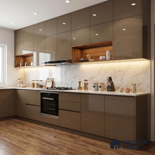 Taupe Brown Solid Color Acrylic Laminate LM 24534 8 ft x 4 ft High Gloss Finish - 1.5 mm | Matching Edgeband code - EB 02069 | Suitable for Living Room, Kitchen, Office