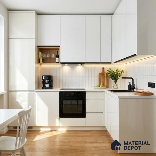Ivory Solid Color Acrylic Laminate LM 24536 8 ft x 4 ft High Gloss Finish - 1.5 mm | Matching Edgeband code - EB 02085 | Suitable for Living Room, Kitchen, Office