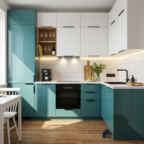 Teal Blue Solid Color Acrylic Laminate LM 24542 8 ft x 4 ft High Gloss Finish - 1.5 mm | Matching Edgeband code - EB 02075 | Suitable for Living Room, Kitchen, Office