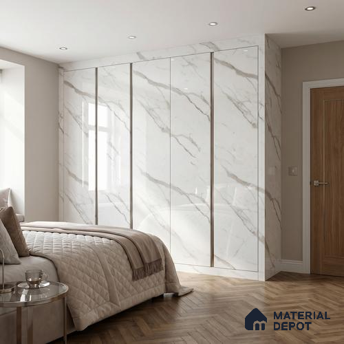 White Marble Acrylic Laminate LM 24552 8 ft x 4 ft High Gloss Finish - 1.5 mm | Suitable for TV Unit, Wardrobe, Cabinets