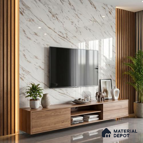 Cream Marble Acrylic Laminate LM 24634 8 ft x 4 ft High Gloss Finish - 1.5 mm | Suitable for TV Unit, Wardrobe, Cabinets