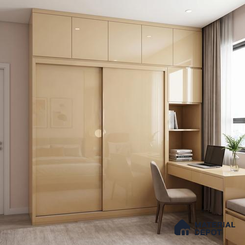 Warm Beige Solid Color Acrylic Laminate LM 24636 8 ft x 4 ft High Gloss Finish - 1.5 mm | Matching Edgeband code - EB 02095 | Suitable for Living Room, Kitchen, Office