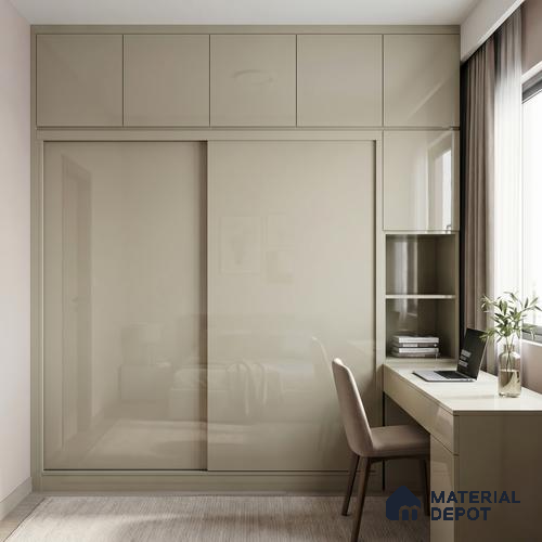 Warm Beige Solid Color Acrylic Laminate LM 24637 8 ft x 4 ft High Gloss Finish - 1.5 mm | Matching Edgeband code - EB 02097 | Suitable for Living Room, Kitchen, Office