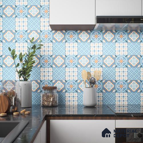 Moroccan Wall & Floor Tile TL 05007 Marrakech Tidal Blue 1 ft x 1 ft Ceramic Matte Finish - 9 mm | Suitable for Bathroom, Kitchen, Balcony | Please Expect a Slight Variation of Pattern