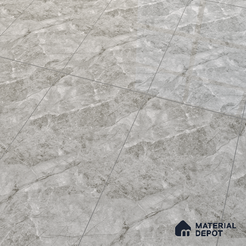 Marble Floor & Wall Tile TL 07127 Dinova Grey 4 ft x 2 ft Glossy Finish Vitrified Tile - 9 mm | 3 Random Design | Suitable For living Room, Bedroom, Bathroom