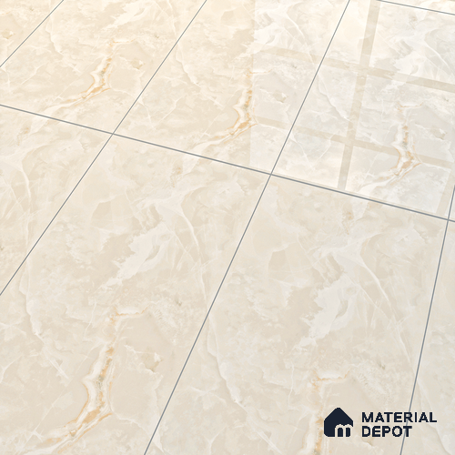 Marble Floor & Wall Tile TL 07131 Ozone Ivory 4 ft x 2 ft Glossy Finish Vitrified Tile - 9 mm | 3 Random Design | Suitable For living Room, Bedroom, Bathroom