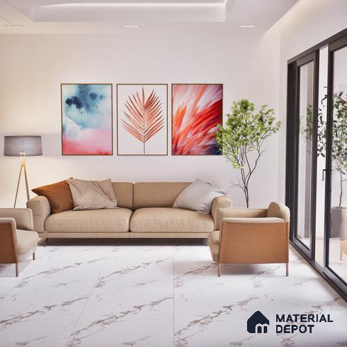 Marble Floor & Wall Tile TL 05518 Prestige Regal Statuario 2 ft x 4 ft Vitrified Carving Matte Finish - 9 mm | 3 Random Design | Suitable for Living Room, Bedroom, Bathroom