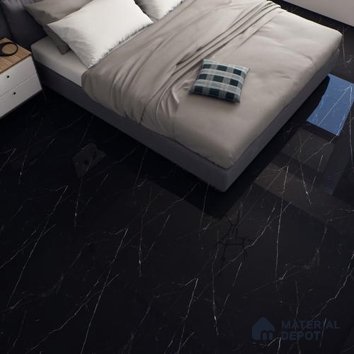 Black Marble Floor & Wall Tile TL 06695 Gravier Midnight Splendor 2 ft x 4 ft Vitrified High Gloss Finish - 9 mm | 8 Random Design | Suitable for Living Room, Bedroom, Bathroom