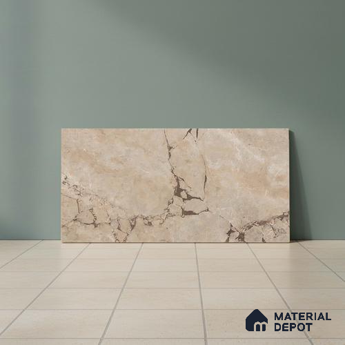 Brown Marble Wall Tile TL 06734 Lustra Tuscan Walnut 2 ft x 1 ft Ceramic Carving Satin Finish - 9 mm |  | Suitable for Living Room, Bedroom, Bathroom